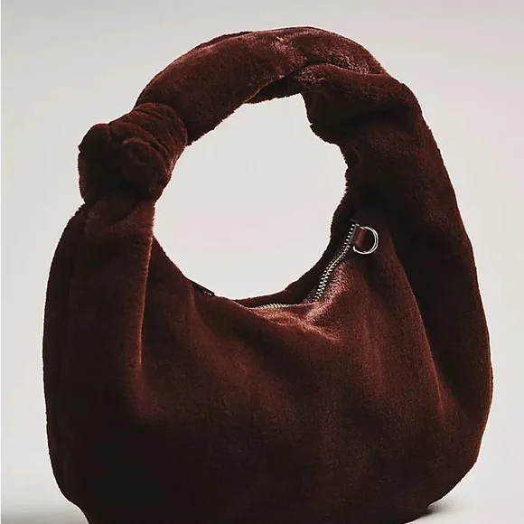 Anthropologie NWT Urban Expressions Chocolate Faux Fur Shoulder Bag ~ Gold Chain - Picture 2 of 11